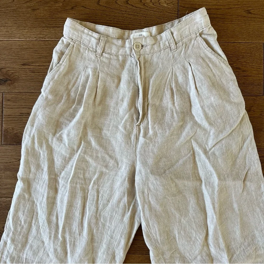 H&M 100% Linen Neutral Wash High Waisted Pants Sz 6